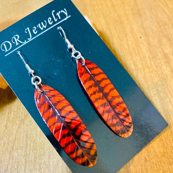 Hand Crafted Jewelry Handpainted Shell Redtailed Hawk Feather Earrings Poshmark